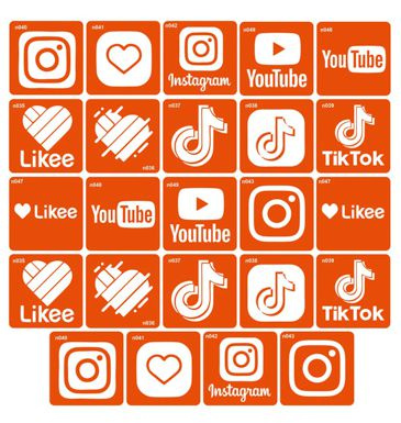 Социальные - TikTok, Instagram, YouTybe, простая коллекция, 6*6см 24шт_№1 пр.